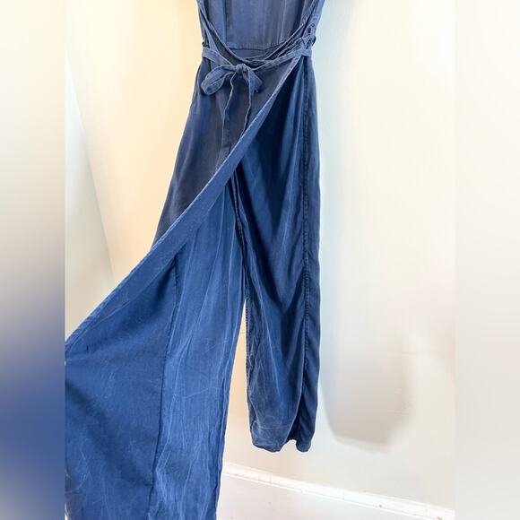 Shaina Mote Miro wrap jumpsuit navy blue 100% lyocell tie waist wide leg minimal - Picture 4 of 12